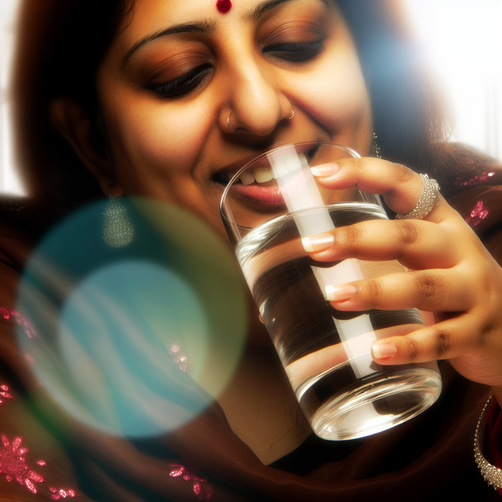 A woman drinking a glass of clean water