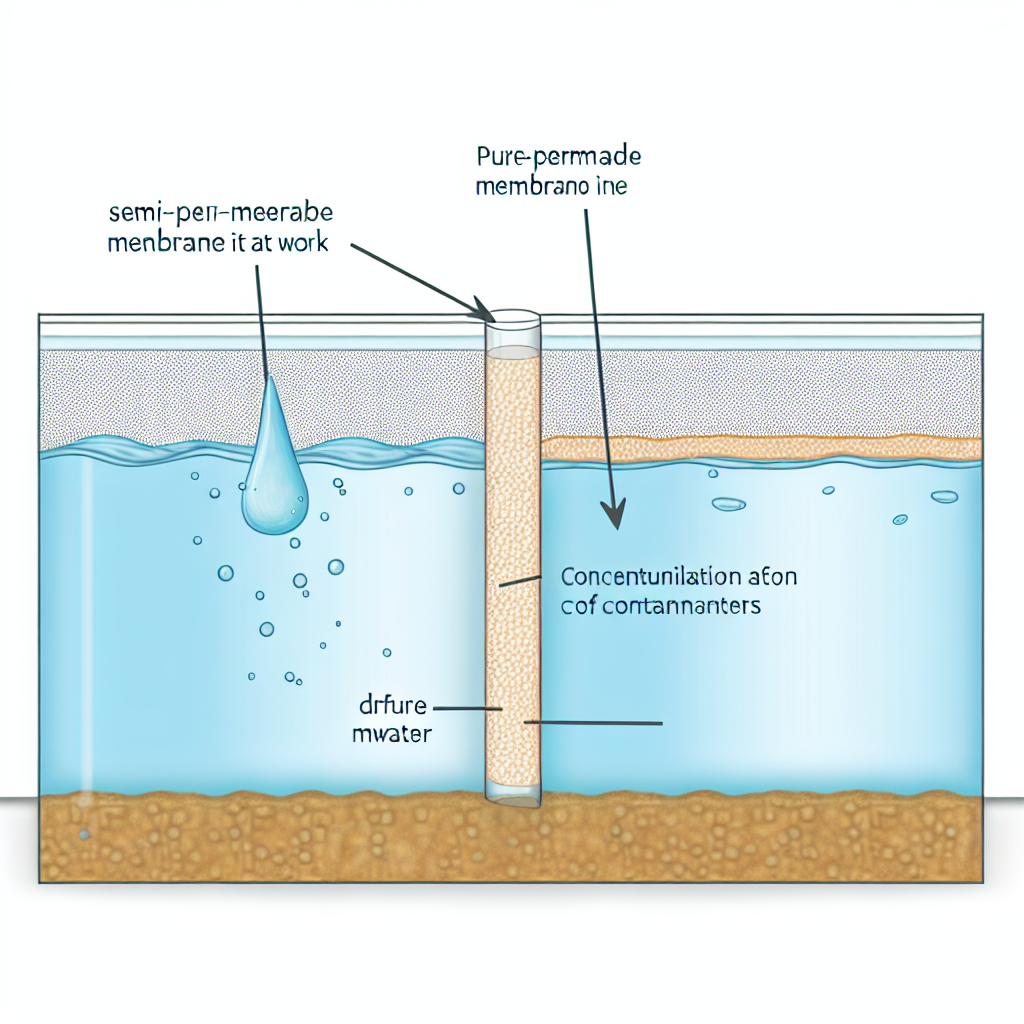 Diagram of semi-permeable membrane separating pure water from contaminants